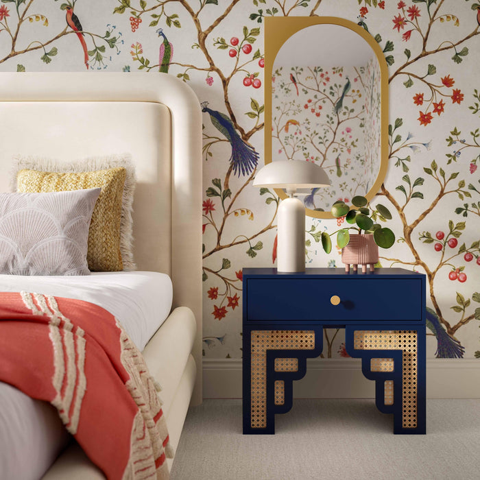 Suzie Navy & Rattan Nightstand - UK - Home And Beyond