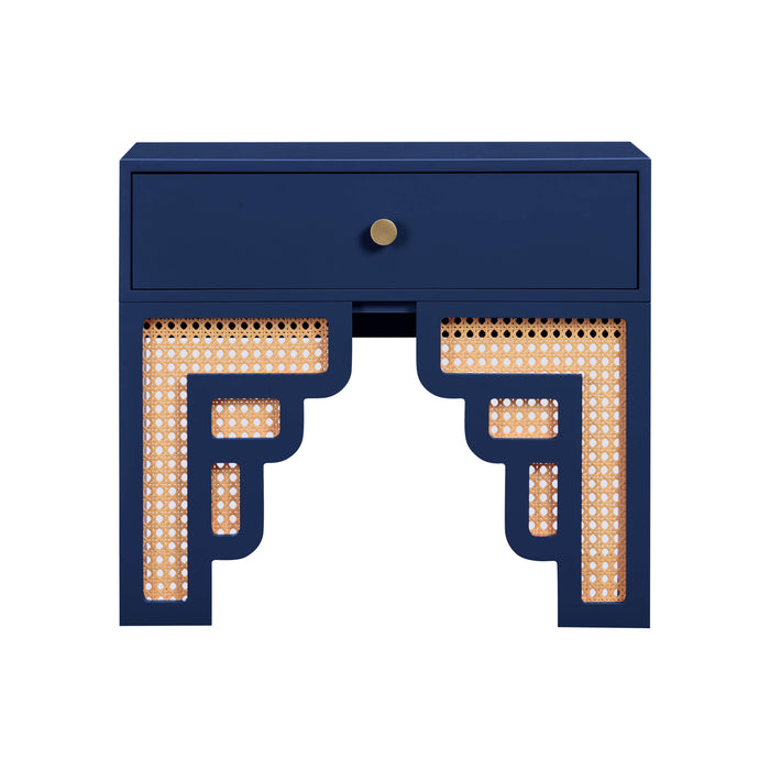 Suzie Navy & Rattan Nightstand - UK - Home And Beyond