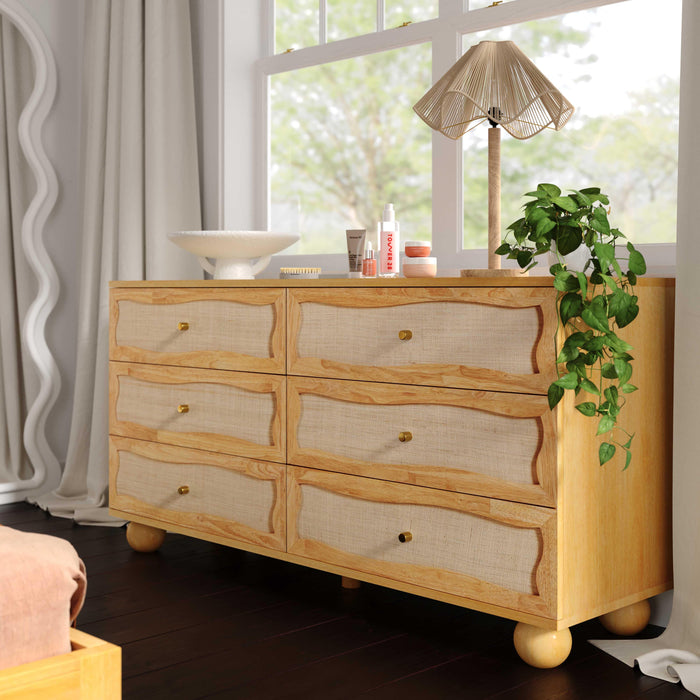 Grappa Natural Wood & Rattan Wavy Dresser - Home And Beyond