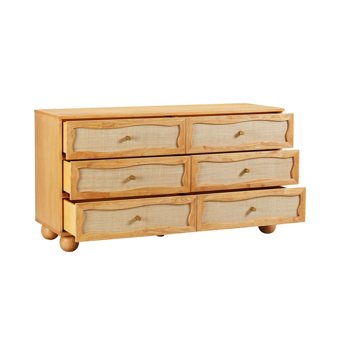 Grappa Natural Wood & Rattan Wavy Dresser - Home And Beyond