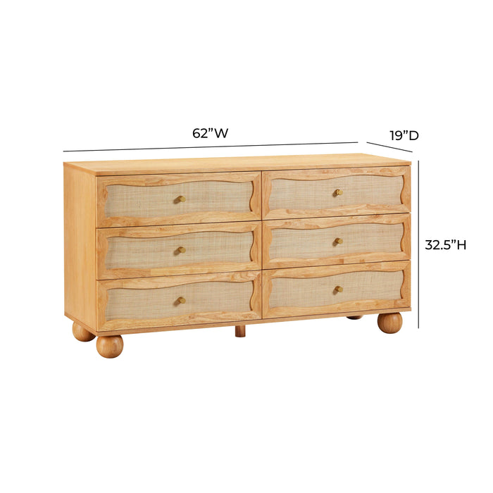 Grappa Natural Wood & Rattan Wavy Dresser - Home And Beyond