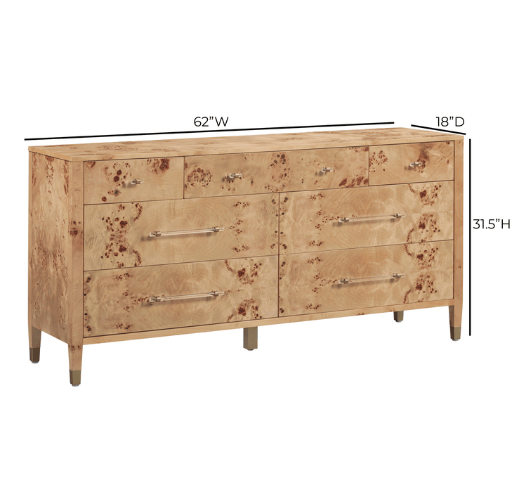 Brandyss 62" Burl 7-Drawer Dresser - Home And Beyond