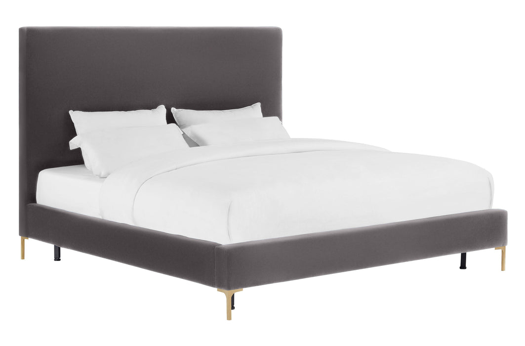 Delilah Grey Velvet Bed in King - Home And Beyond