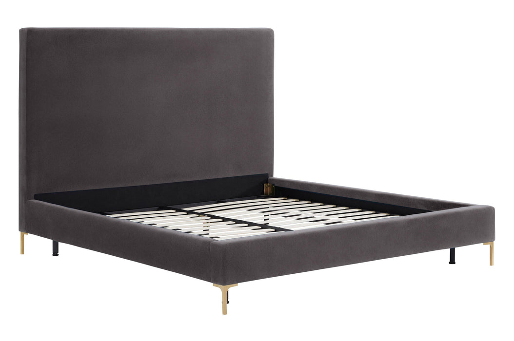 Delilah Grey Velvet Bed in King - Home And Beyond