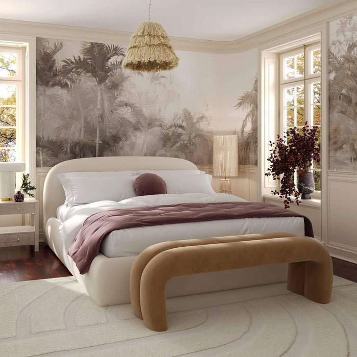 Bara Cream Textured Velvet UK King Bed - Home And Beyond