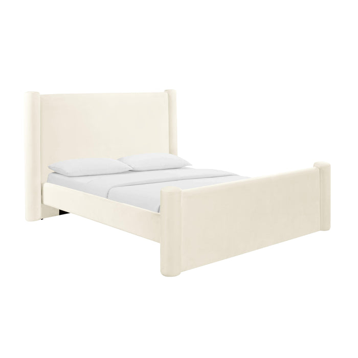 Athara Cream Velvet UK King Bed - Home And Beyond
