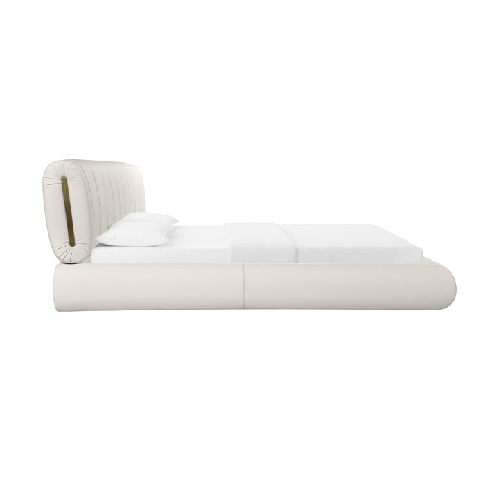 Karol Cream Vegan Leather UK King Bed - Home And Beyond