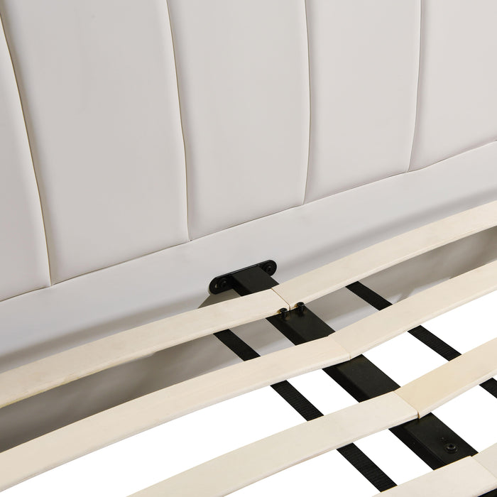 Karol Cream Vegan Leather UK King Bed - Home And Beyond