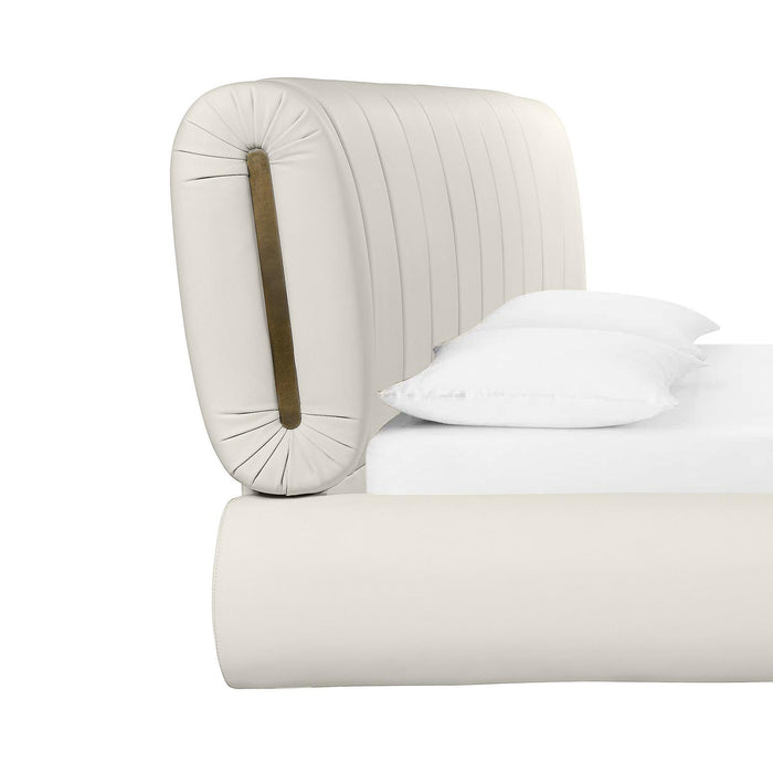 Karol Cream Vegan Leather UK Super King Bed - Home And Beyond