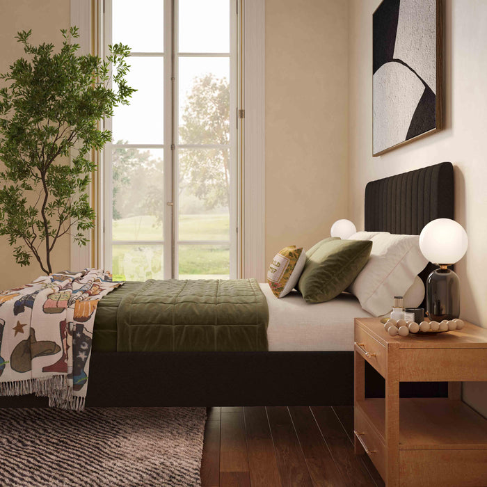 Angela Black Upcycled Linen Queen Bed - Home And Beyond