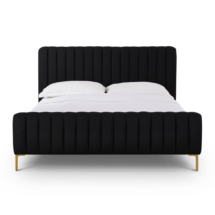 Angela Black Upcycled Linen Queen Bed - Home And Beyond