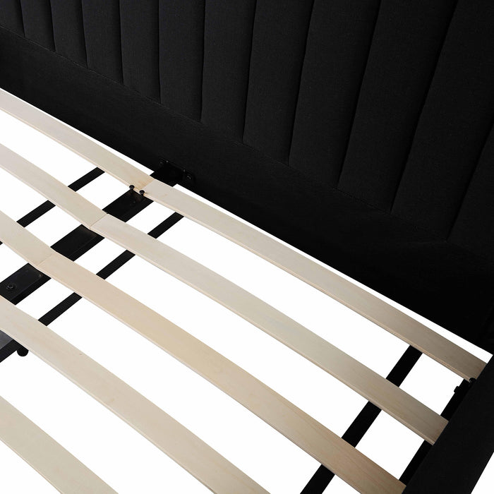 Angela Black Upcycled Linen Queen Bed - Home And Beyond