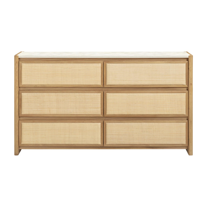 Paige 56" Natural Oak 6-Drawer Dresser - Home And Beyond