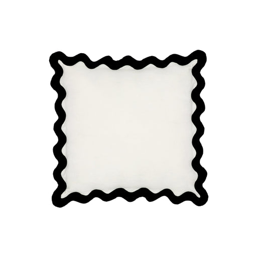 Scalloped Edge Black and White Cotton Velvet Throw Pillow - Home And Beyond