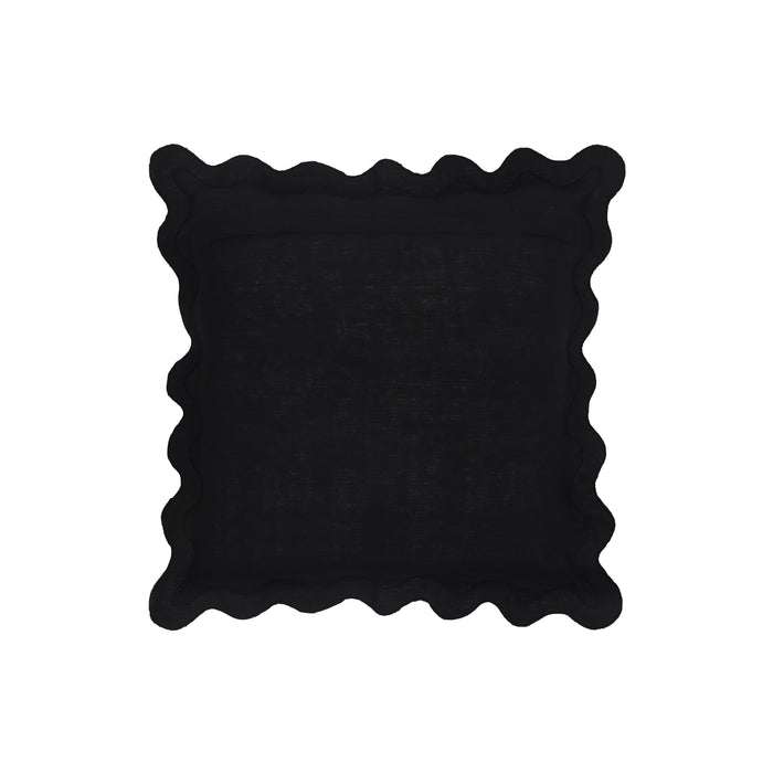 Scalloped Edge Black and White Cotton Velvet Throw Pillow - Home And Beyond