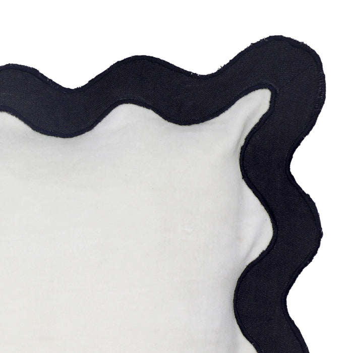 Scalloped Edge Black and White Cotton Velvet Throw Pillow - Home And Beyond