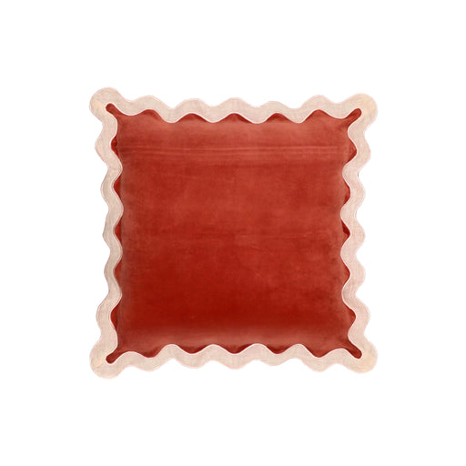 Scalloped Edge Cream and Rust Cotton Velvet Throw Pillow 9 - Home And Beyond