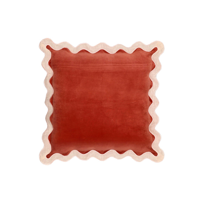 Scalloped Edge Cream and Rust Cotton Velvet Throw Pillow 9 - Home And Beyond