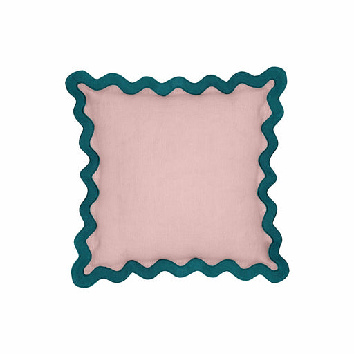 Scalloped Edge Blue and Pink Linen Throw Pillow - Home And Beyond