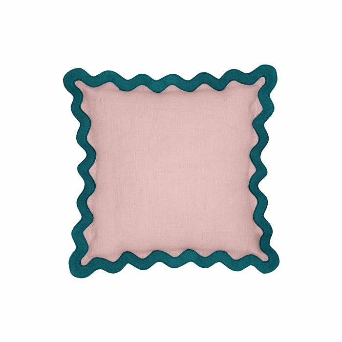 Scalloped Edge Blue and Pink Linen Throw Pillow - Home And Beyond