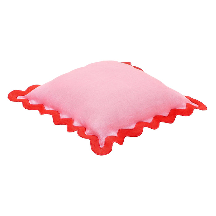 Scalloped Edge Rust and Pink Linen Throw Pillow 6 - Home And Beyond