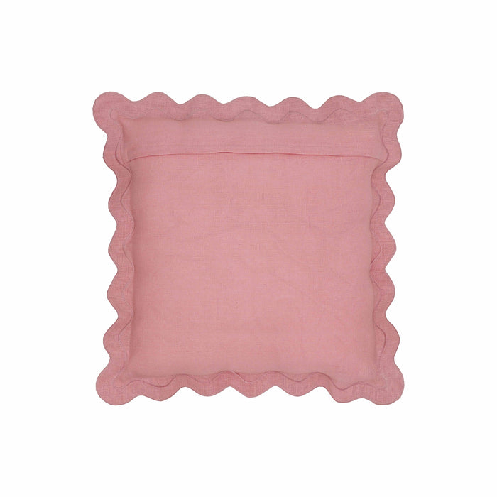 Scalloped Edge Pink and Terracotta Linen Throw Pillow - Home And Beyond