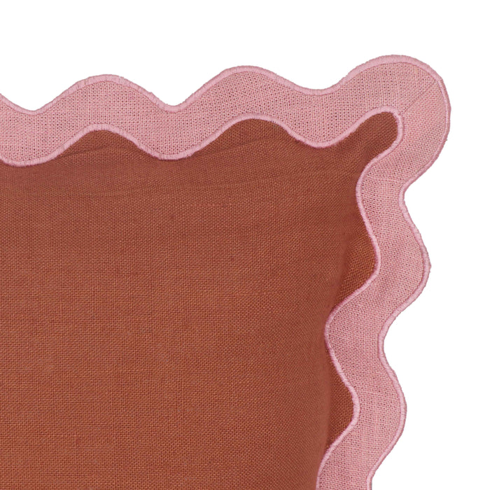 Scalloped Edge Pink and Terracotta Linen Throw Pillow - Home And Beyond