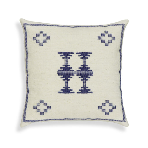 Aztec Cream & Indigo Wool 20 inch Square Accent Cushion - Home And Beyond