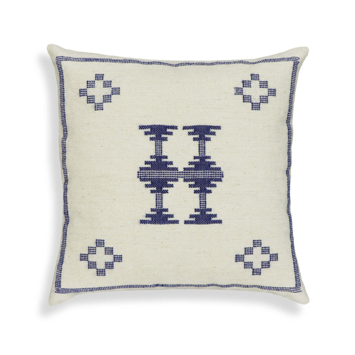 Aztec Cream & Indigo Wool 20 inch Square Accent Cushion - Home And Beyond