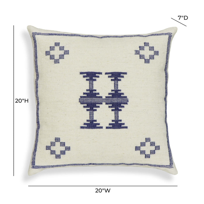 Aztec Cream & Indigo Wool 20 inch Square Accent Cushion - Home And Beyond