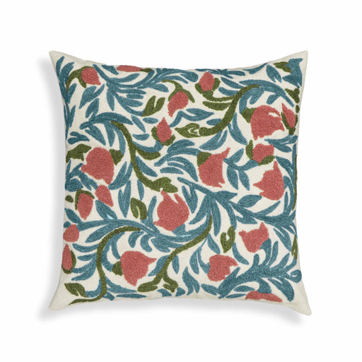 Tulip Embroidered Floral Wool 20 inch Square Accent Cushion - Home And Beyond