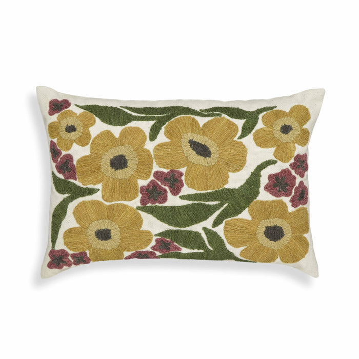 Blossom Embroidered Daisy Wool 24 x 16 inch Accent Cushion - Home And Beyond