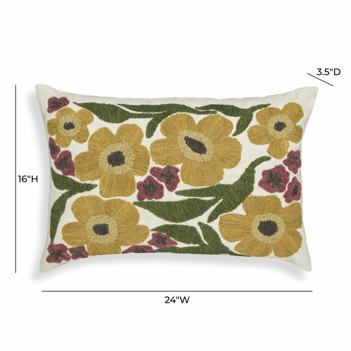 Blossom Embroidered Daisy Wool 24 x 16 inch Accent Cushion - Home And Beyond