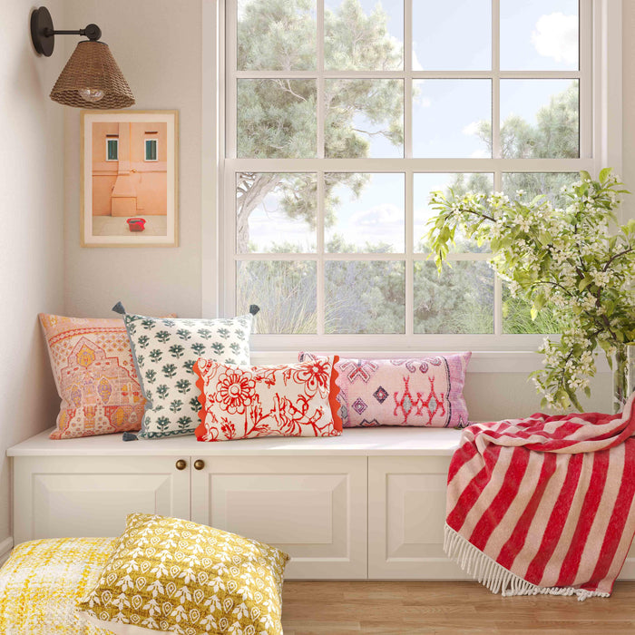 Portia Orange Embroidered Cotton Flex 20 x 12 inch Accent Cushion - Home And Beyond