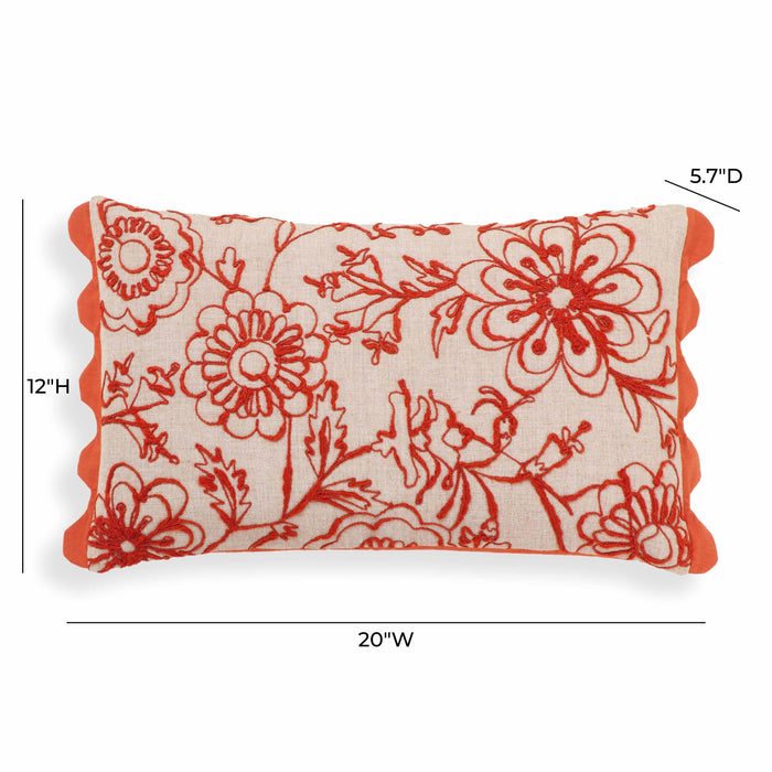 Portia Orange Embroidered Cotton Flex 20 x 12 inch Accent Cushion - Home And Beyond