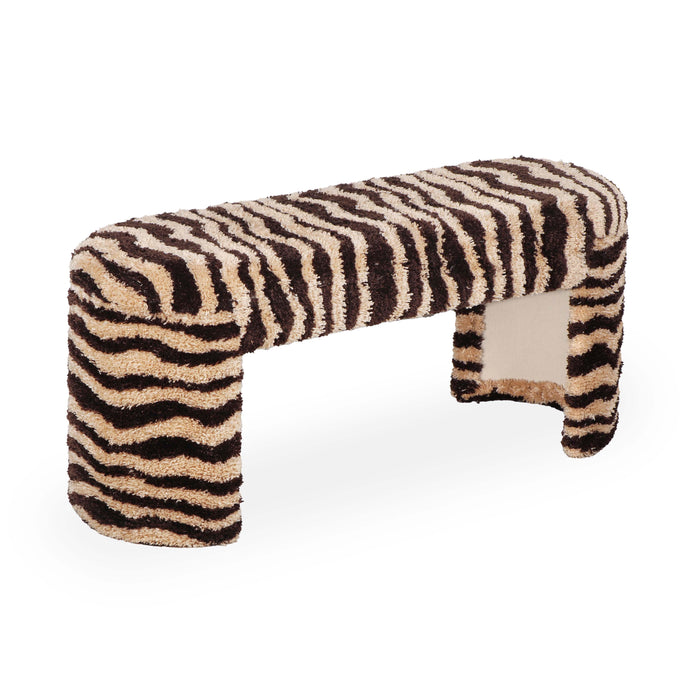Zebra Brown Striped Tufted Bench - Home And Beyond