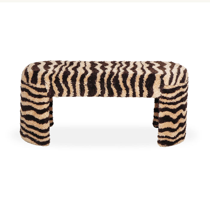 Zebra Brown Striped Tufted Bench - Home And Beyond