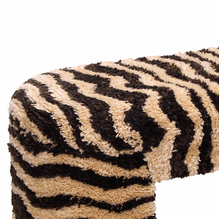 Zebra Brown Striped Tufted Bench - Home And Beyond