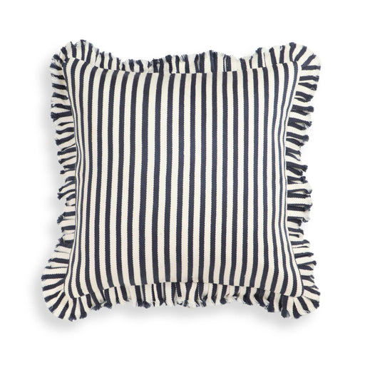Alessia Navy Striped Ruffle 20 inch Square Accent Pillow - COVER - Home And Beyond