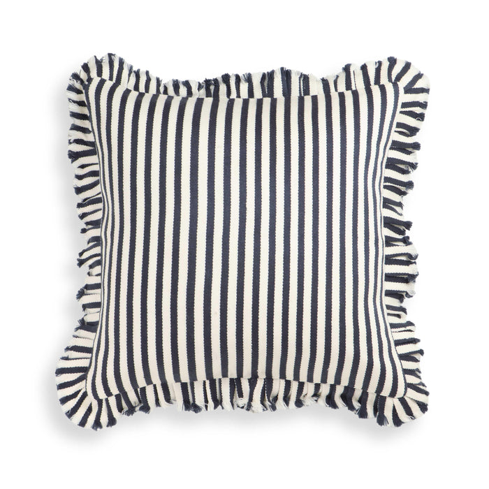 Alessia Navy Striped Ruffle 20 inch Square Accent Pillow - Home And Beyond