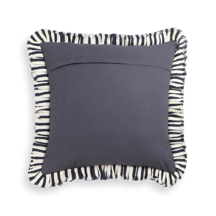 Alessia Navy Striped Ruffle 20 inch Square Accent Pillow - Home And Beyond