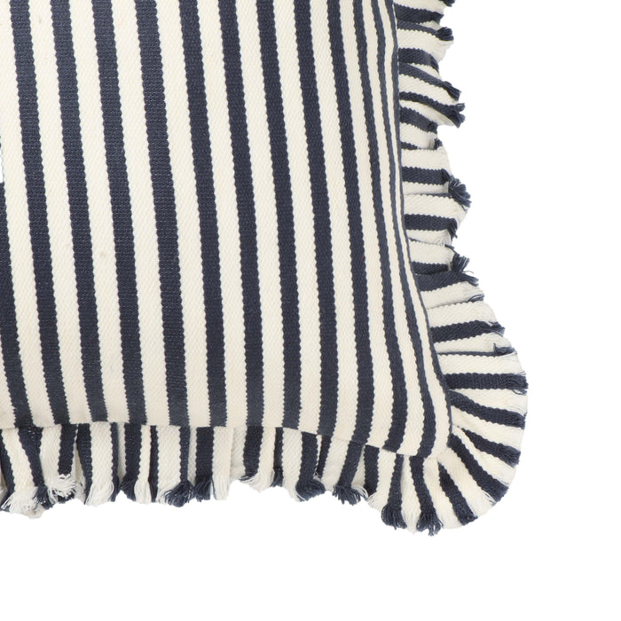 Alessia Navy Striped Ruffle 20 inch Square Accent Pillow - Home And Beyond