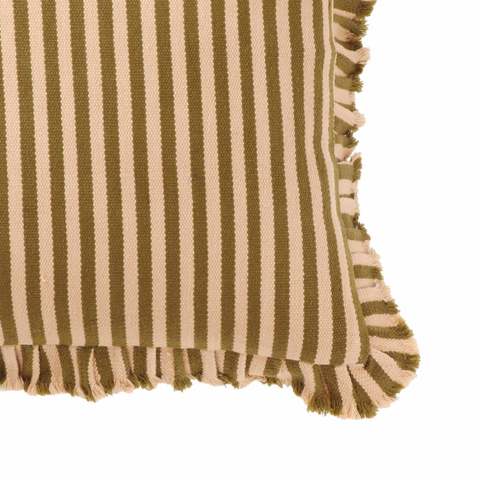 Alessia Taupe Striped Ruffle 20 inch Square Accent Pillow - COVER - Home And Beyond