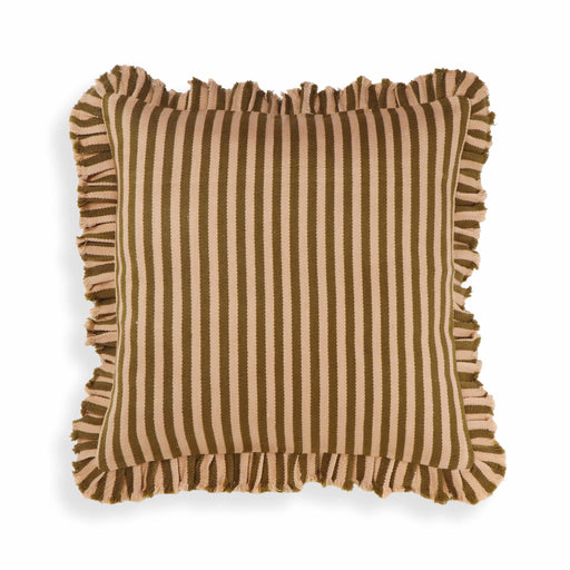 Alessia Taupe Striped Ruffle 20 inch Square Accent Pillow - Home And Beyond