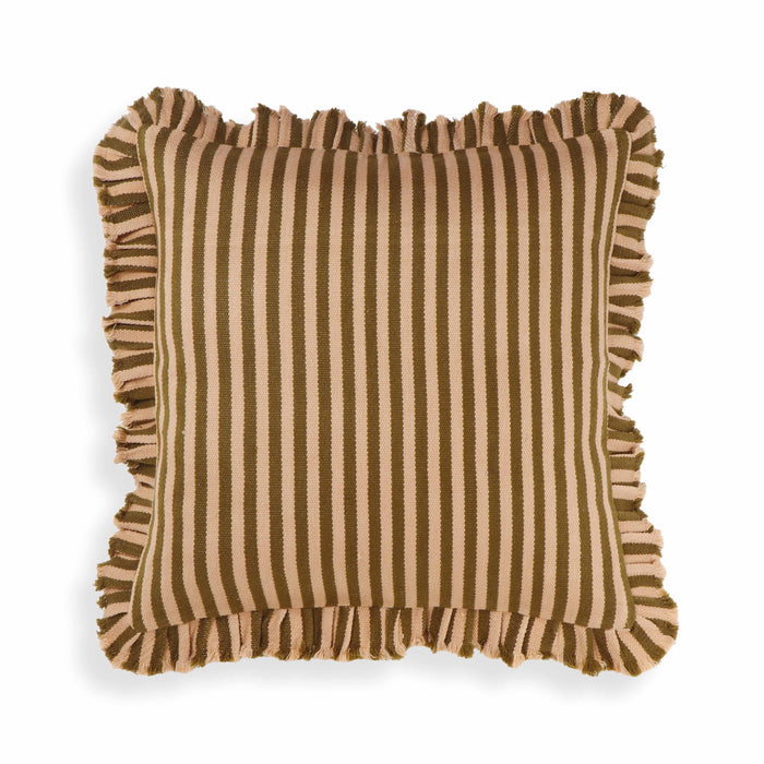 Alessia Taupe Striped Ruffle 20 inch Square Accent Pillow - Home And Beyond