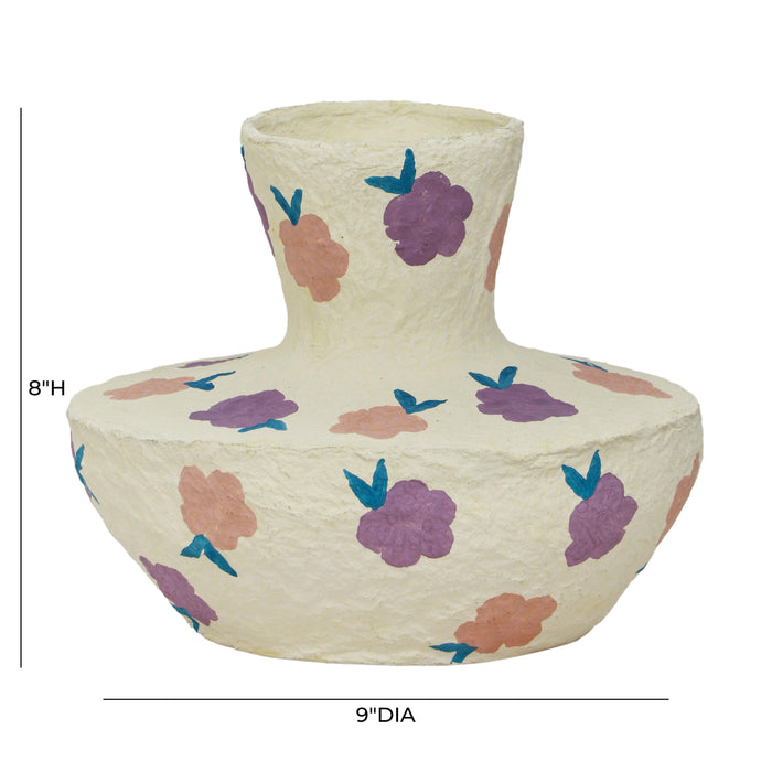 Cotton Mache Vase in Spring Blossoms - Home And Beyond