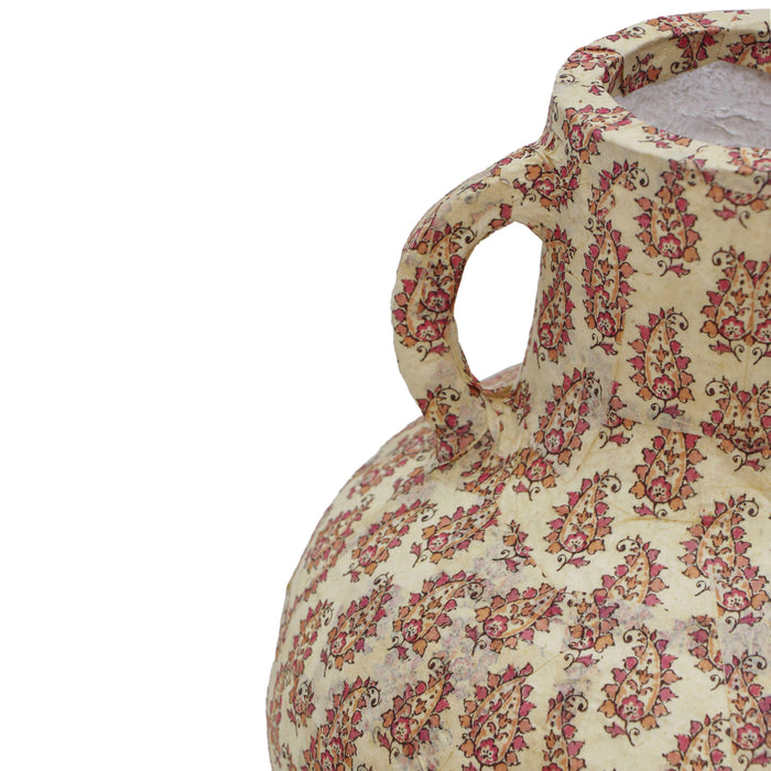 Cotton Mache Vase in Peach Paisley - Home And Beyond
