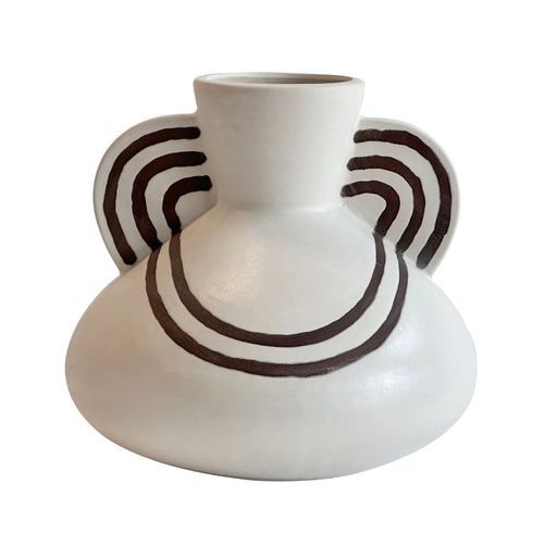Ceramic Line Art Wide-Bodied Vase - Home And Beyond
