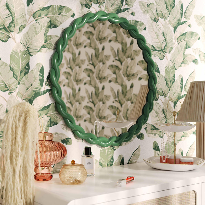 Agnes Forest Green Glossy Round Mirror - Home And Beyond