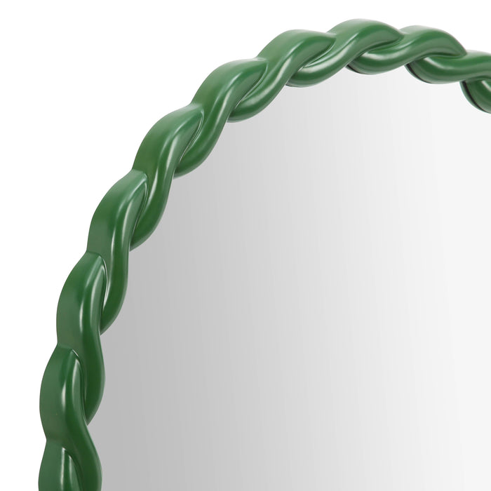 Agnes Forest Green Glossy Round Mirror - Home And Beyond